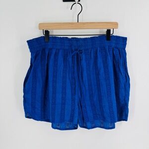 Mango MNG Cobalt Blue Eyelet Cotton Drawstring Shorts Size XL Peasant Vacation